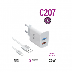 C207 Safe Type-c USB 20W Dual Hızlı Şarj Aleti