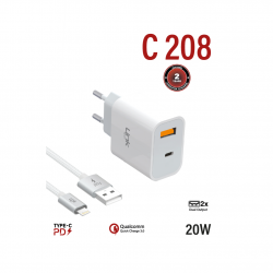 C208 Safe USB-C 20W Dual Hızlı Şarj Aleti + Lightning Kablo…