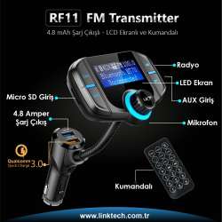 RF11 4.8 mAh Şarj Çıkışlı LCD Ekranlı ve Kumandalı FM Transmit…